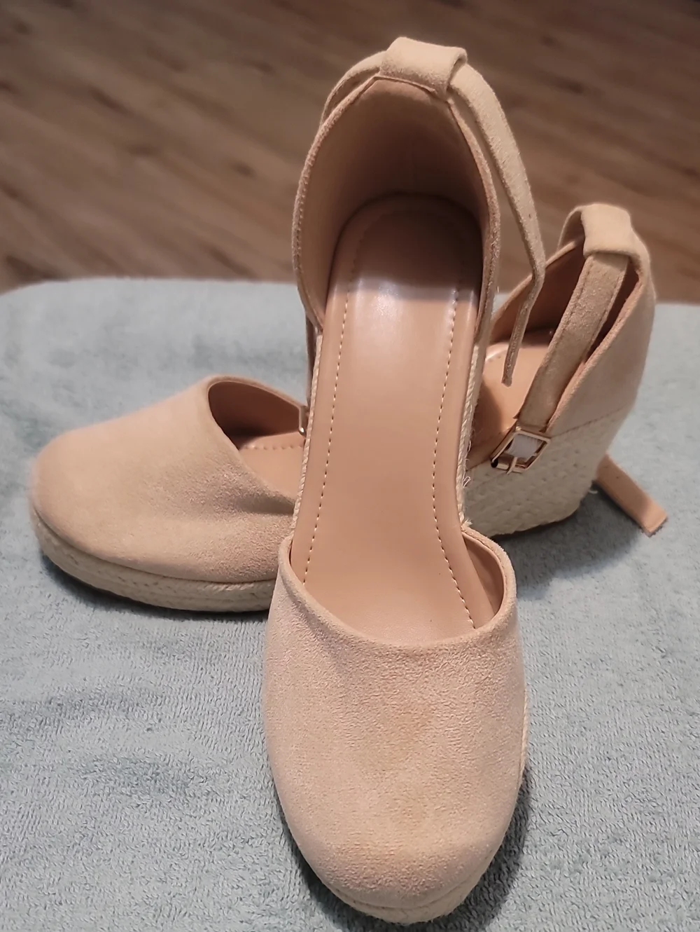 Womens Nude Espadrille Wedge Heels with Ankle Strap